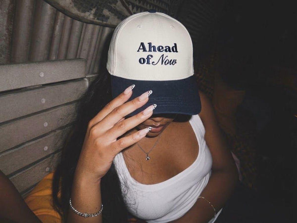 Blue Ahead of Now streetwear cap by Yet To Be (YTB), lifestyle shot